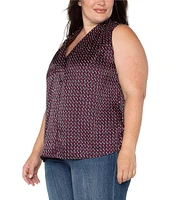 Liverpool Los Angeles Plus Size Stretch Woven Dot Print Pleated V-Neck Detail Sleeveless Top