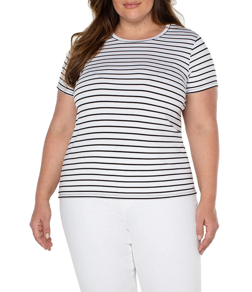 Liverpool Los Angeles Plus Size Stripe Knit Crew Neck Short Sleeve Slim Fit Tee Shirt