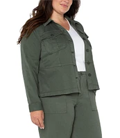 Liverpool Los Angeles Plus Size Twill Point Collar Long Sleeve Button-Front Peplum Trucker Jacket