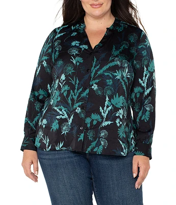 Liverpool Los Angeles Plus Size Woven Collared Long Sleeve Top