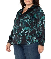 Liverpool Los Angeles Plus Size Woven Collared Long Sleeve Top