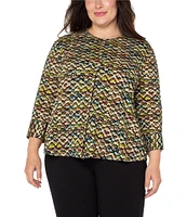 Liverpool Los Angeles Plus Size Woven Printed Crew Neck 3/4 Sleeve Blouse