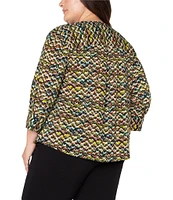 Liverpool Los Angeles Plus Size Woven Printed Crew Neck 3/4 Sleeve Blouse