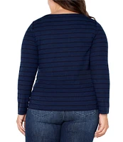 Liverpool Los Angeles Plus Size Yarn-Dyed Rib Knit Long Sleeve Miter Front Boat Neck Top