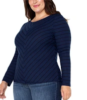 Liverpool Los Angeles Plus Size Yarn-Dyed Rib Knit Long Sleeve Miter Front Boat Neck Top