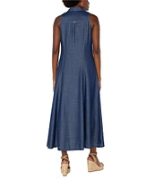 Liverpool Los Angeles Point Collar Sleeveless Denim Midi Dress