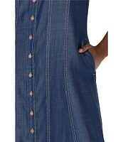 Liverpool Los Angeles Point Collar Sleeveless Denim Midi Dress
