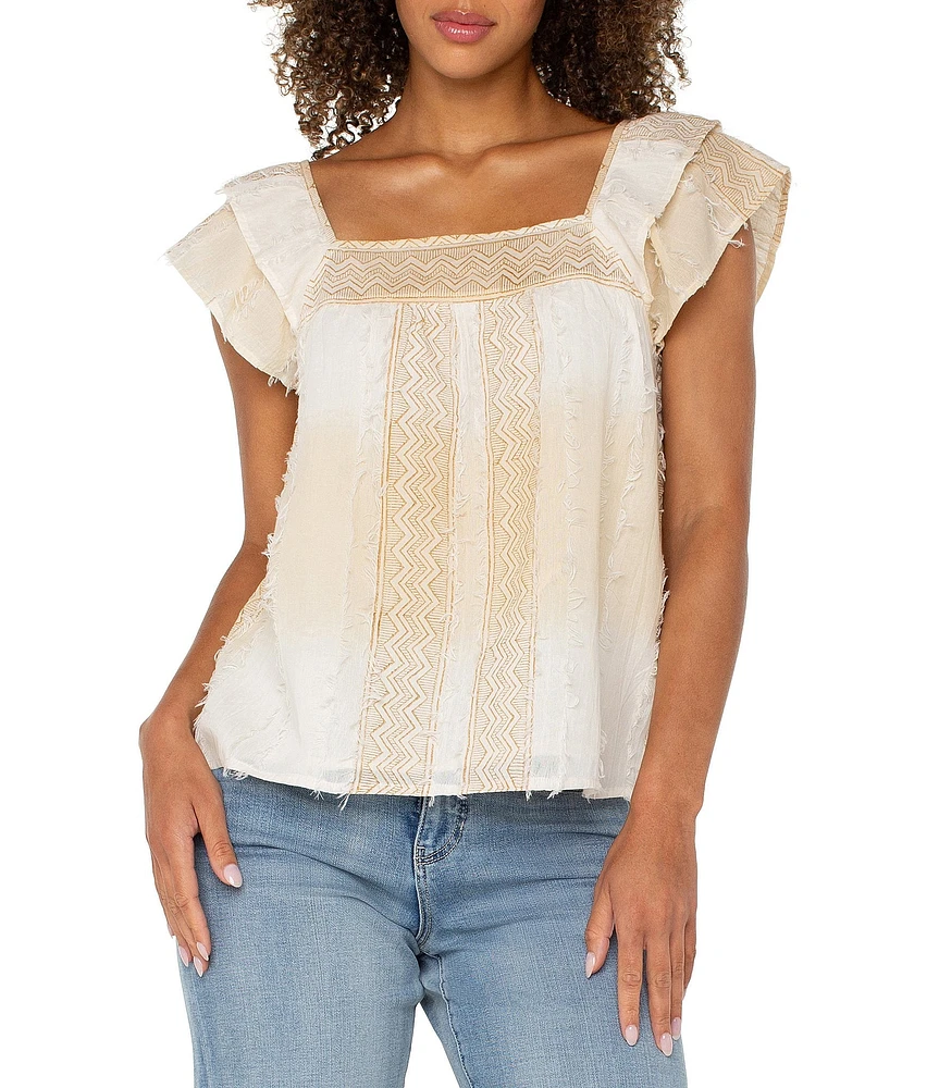Liverpool Los Angeles Printed Square Neck Double Layer Short Sleeve Blouse