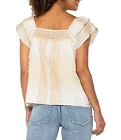 Liverpool Los Angeles Printed Square Neck Double Layer Short Sleeve Blouse