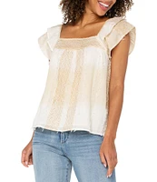 Liverpool Los Angeles Printed Square Neck Double Layer Short Sleeve Blouse