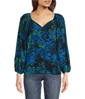 Liverpool Los Angeles Printed Sweetheart Neckline 3/4 Sleeve Blouse