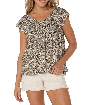 Liverpool Los Angeles Printed V-Neck Short Sleeve Top