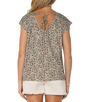 Liverpool Los Angeles Printed V-Neck Short Sleeve Top