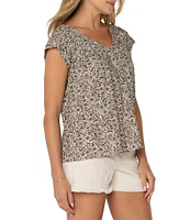 Liverpool Los Angeles Printed V-Neck Short Sleeve Top
