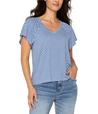 Liverpool Los Angeles Printed V-Neck Short Sleeve Top
