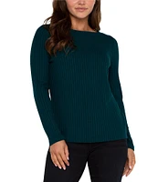 Liverpool Los Angeles Ribbed Knit Boat Neckline Long Sleeve Top