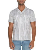 Liverpool Los Angeles Short Sleeve Striped Linen-Blend Camp Shirt