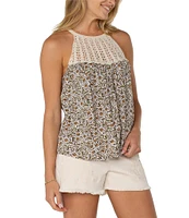 Liverpool Los Angeles Slub Jersey Knit Printed Sleeveless Crochet Halter Top