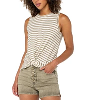 Liverpool Los Angeles Slub Jersey Knit Stripe Round Neck Sleeveless Top