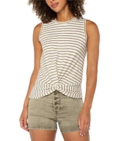 Liverpool Los Angeles Slub Jersey Knit Stripe Round Neck Sleeveless Top