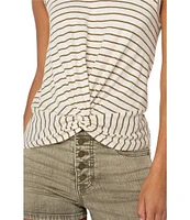 Liverpool Los Angeles Slub Jersey Knit Stripe Round Neck Sleeveless Top
