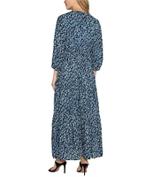 Liverpool Los Angeles Abstract Print Split Crew Neckline 3/4 Puff Sleeve Maxi Dress