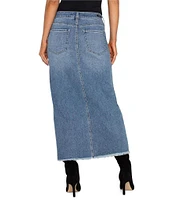 Liverpool Los Angeles Stretch Denim Mid Rise Front Slit Maxi Skirt