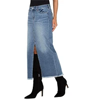 Liverpool Los Angeles Stretch Denim Mid Rise Front Slit Maxi Skirt