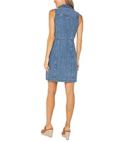 Liverpool Los Angeles Stretch Denim Point Collar Sleeveless Button Front Dress