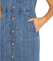 Liverpool Los Angeles Stretch Denim Point Collar Sleeveless Button Front Dress