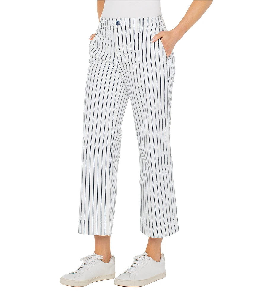 Liverpool Los Angeles Stretch Denim Striped Mid Rise Cropped Wide Leg Jeans