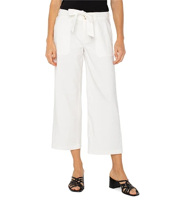 Liverpool Los Angeles Stretch Linen Blend Belted Wide Leg Cropped Pants