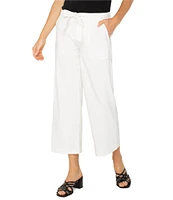 Liverpool Los Angeles Stretch Linen Blend Belted Wide Leg Cropped Pants