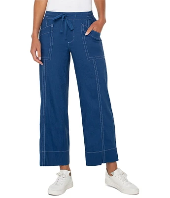 Liverpool Los Angeles Stretch Linen Blend Mid Rise Wide Leg Pants