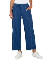 Liverpool Los Angeles Stretch Linen Blend Mid Rise Wide Leg Pants