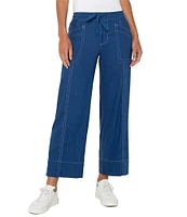 Liverpool Los Angeles Stretch Linen Blend Mid Rise Wide Leg Pants