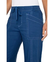 Liverpool Los Angeles Stretch Linen Blend Mid Rise Wide Leg Pants