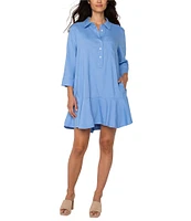 Liverpool Los Angeles Stretch Linen Blend Point Collar 3/4 Sleeve Shirt Dress