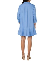 Liverpool Los Angeles Stretch Linen Blend Point Collar 3/4 Sleeve Shirt Dress