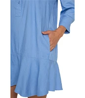 Liverpool Los Angeles Stretch Linen Blend Point Collar 3/4 Sleeve Shirt Dress