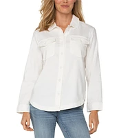 Liverpool Los Angeles Stretch Linen Blend Point Collar Long Sleeve Shirt
