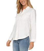 Liverpool Los Angeles Stretch Linen Blend Point Collar Long Sleeve Shirt