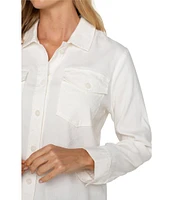 Liverpool Los Angeles Stretch Linen Blend Point Collar Long Sleeve Shirt