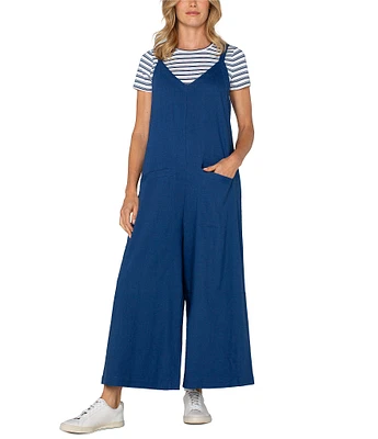 Liverpool Los Angeles Stretch Linen Blend Wide Leg Cropped Jumpsuit