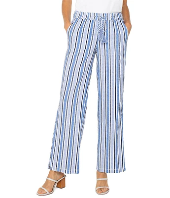 Liverpool Los Angeles Stretch Linen Stripe Drawstring Waistband Wide-Leg Pull-On Pants