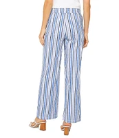 Liverpool Los Angeles Stretch Linen Stripe Drawstring Waistband Wide-Leg Pull-On Pants