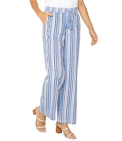 Liverpool Los Angeles Stretch Linen Stripe Drawstring Waistband Wide-Leg Pull-On Pants