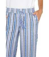 Liverpool Los Angeles Stretch Linen Stripe Drawstring Waistband Wide-Leg Pull-On Pants