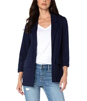 Liverpool Los Angeles Stretch Ponte Notch Lapel 3/4 Sleeve Boyfriend Blazer