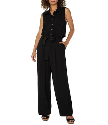 Liverpool Los Angeles Stretch Woven Point Collar Sleeveless Wide Leg Jumpsuit